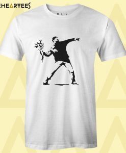 Banksy Man Throwing Flowers T Shirt