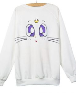 Cute Cat Cartoon Moon White Sweatshirt DAP