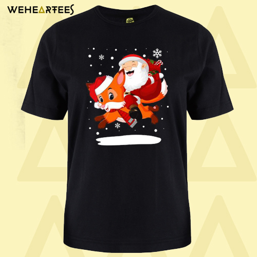 Santa Claus Riding Fox Santa Hat Christmas Unisex Short Sleeve