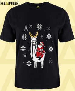 Santa Claus Riding Llama Reindeer Christmas Long Sleeve T-Shirt