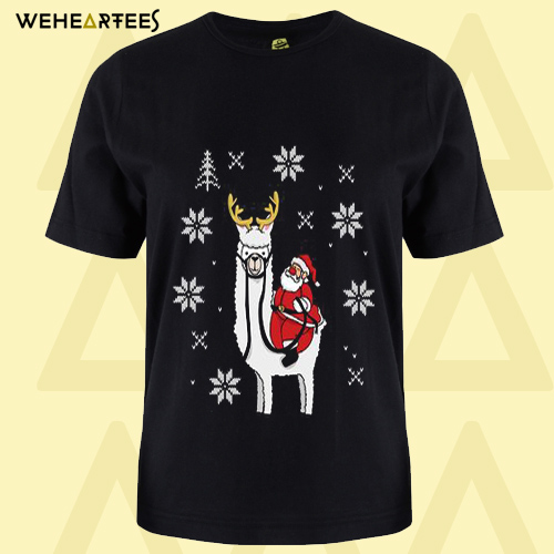 Santa Claus Riding Llama Reindeer Christmas Long Sleeve T-Shirt