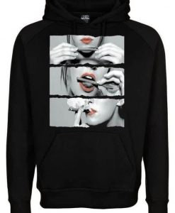 Sexy Red Lips Rolling Cannabis Marijuana Hoodie DAP