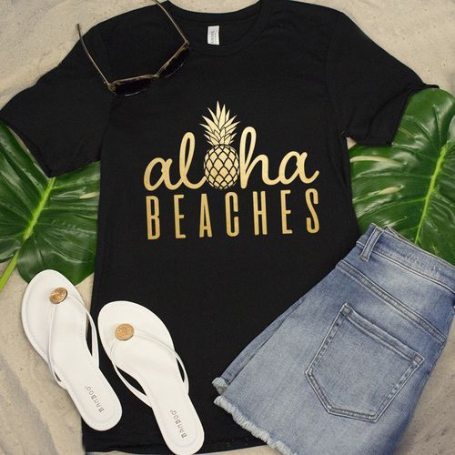 Aloha Beaches Pineapple Black Vinyl Tee Shirt DAP