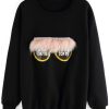 Black Round Neck Eye Patterned Sweatshirt DAP