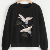 Crane Bird Embroidered Pullover DAP