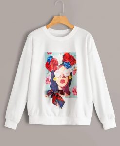 Figure & Floral Patch Bow Detail Sweatshirt DAP