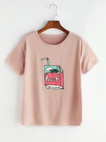 Pink Peach Cartoon Print T-shirt DAP