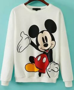 funny Mickey! White Long Sleeve Mickey Print Sweatshirt DAP