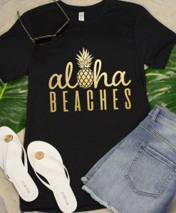 Aloha Beaches Pineapple Black Vinyl Tee Shirt DAP