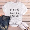 Cats Books Wine Letters Women Cotton Casual Funny TshirtDAP