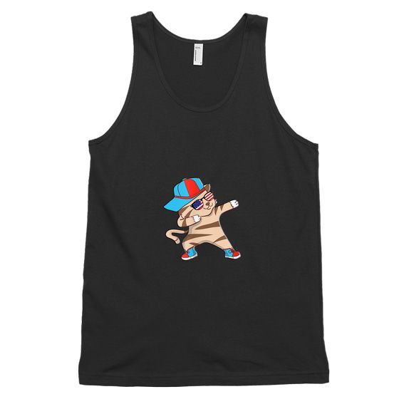 Dabbing Cat Kitten Funny Dab With Usa Flag Glasses Tee Unisex Tank Top DAP