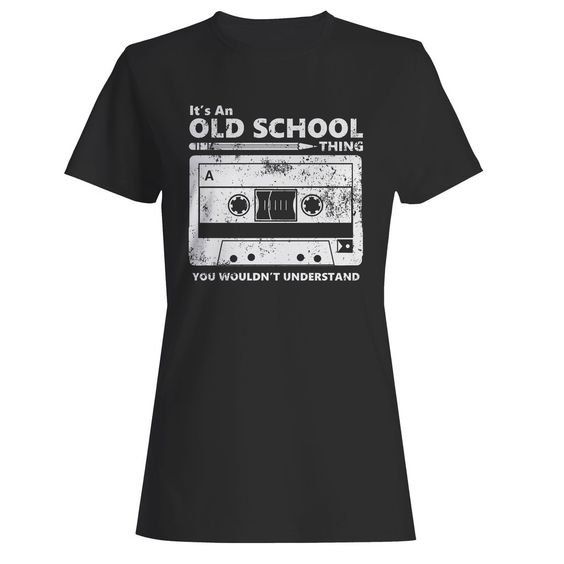 Old School Skool Cassette Tape Pencil Roll Fix Boombox Woman's T-Shirt DAP