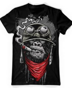 Punk Men Short Sleeve O-neck Printed Black T Shirt DAP