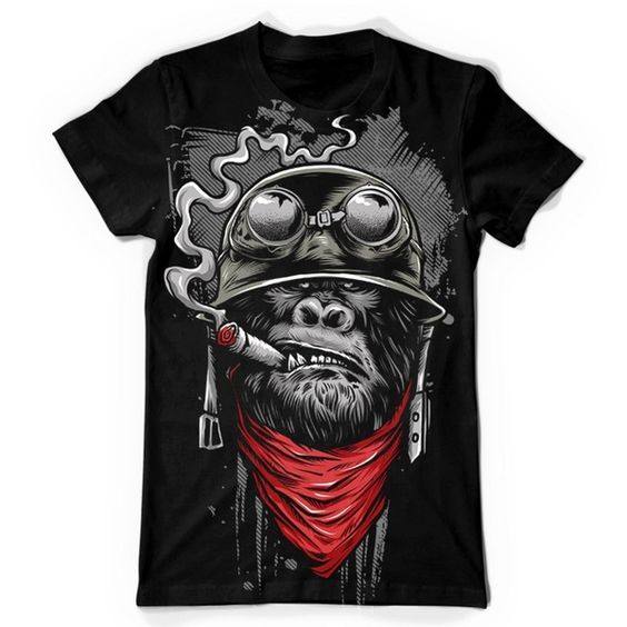 Punk Men Short Sleeve O-neck Printed Black T Shirt DAP