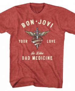 Bon Jovi Heart And Dagger Red Heather Adult T-Shirt DAP