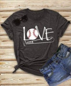 Love Baseball Bat Print Women's Fashion Short Sleeve T-Shirt DAP