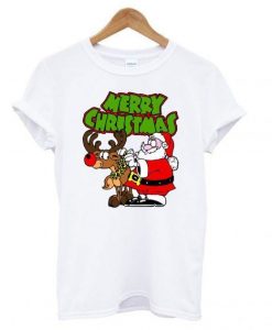 SANTA AND REINDEER MERRY CHRISTMAS TSHIRT DAP
