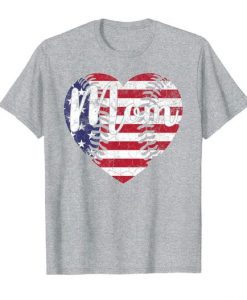 Baseball American Flag USA Heart Mom T-Shirt DAP