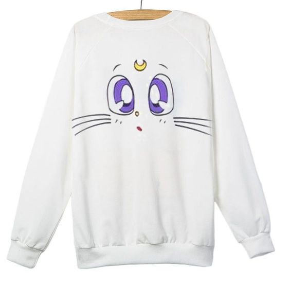 Cute Cat Cartoon Moon White Sweatshirt DAP