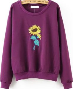 Sunflower Embroidered Purple Sweatshirt DAP
