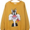 Yellow Long Sleeve Cartoon Cat Print Sweatshirt DAP