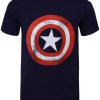 Marvel Captain America Shield Distressed Men's Navy Blue T-Shirt
