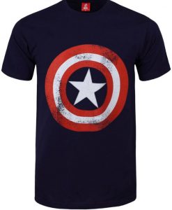 Marvel Captain America Shield Distressed Men's Navy Blue T-Shirt