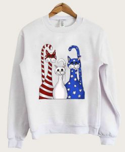 4th of July 3 Cats Red White Blue Sweatshirt