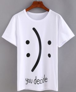 Emoticons Print White T-shirt TPKJ1