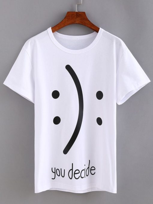 Emoticons Print White T-shirt TPKJ1