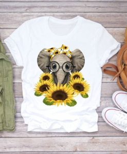 Floral Flower Elephant Lady T-shirts Top T Shirt Ladies Womens Graphic Female Tee TPKJ1